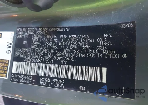 2006 Toyota Highlander Limited V6/Sport V6/V6 z USA, uszkodzony, nr VIN JTEDP21A460112594